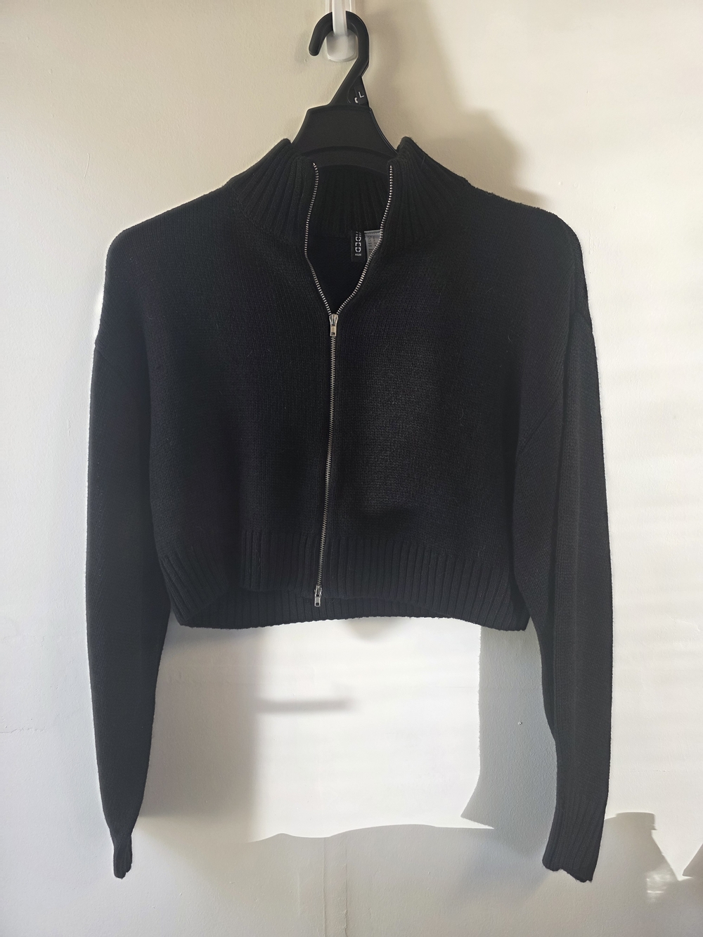 Divided Black Cropped Zip-Up Sweater